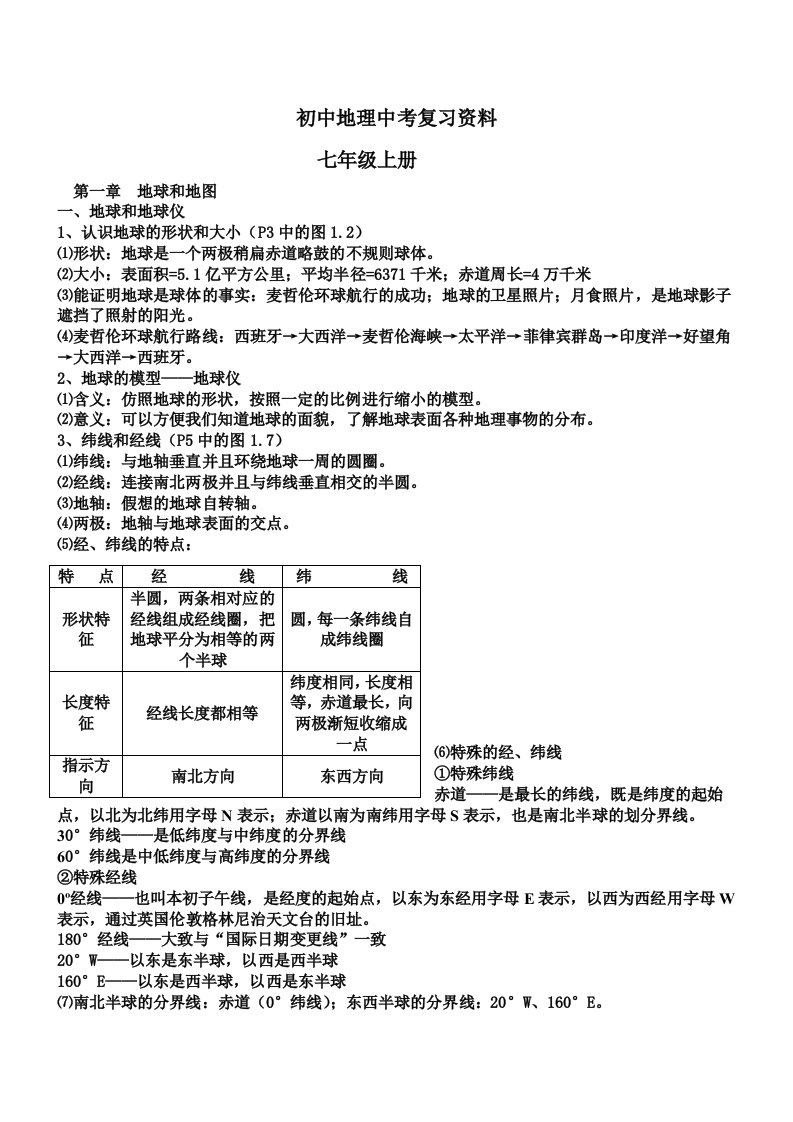 中考地理复习资料