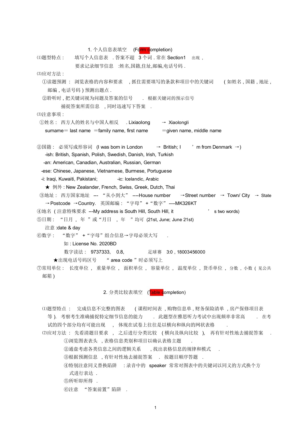 完整版雅思听力八大题型规律总结计划