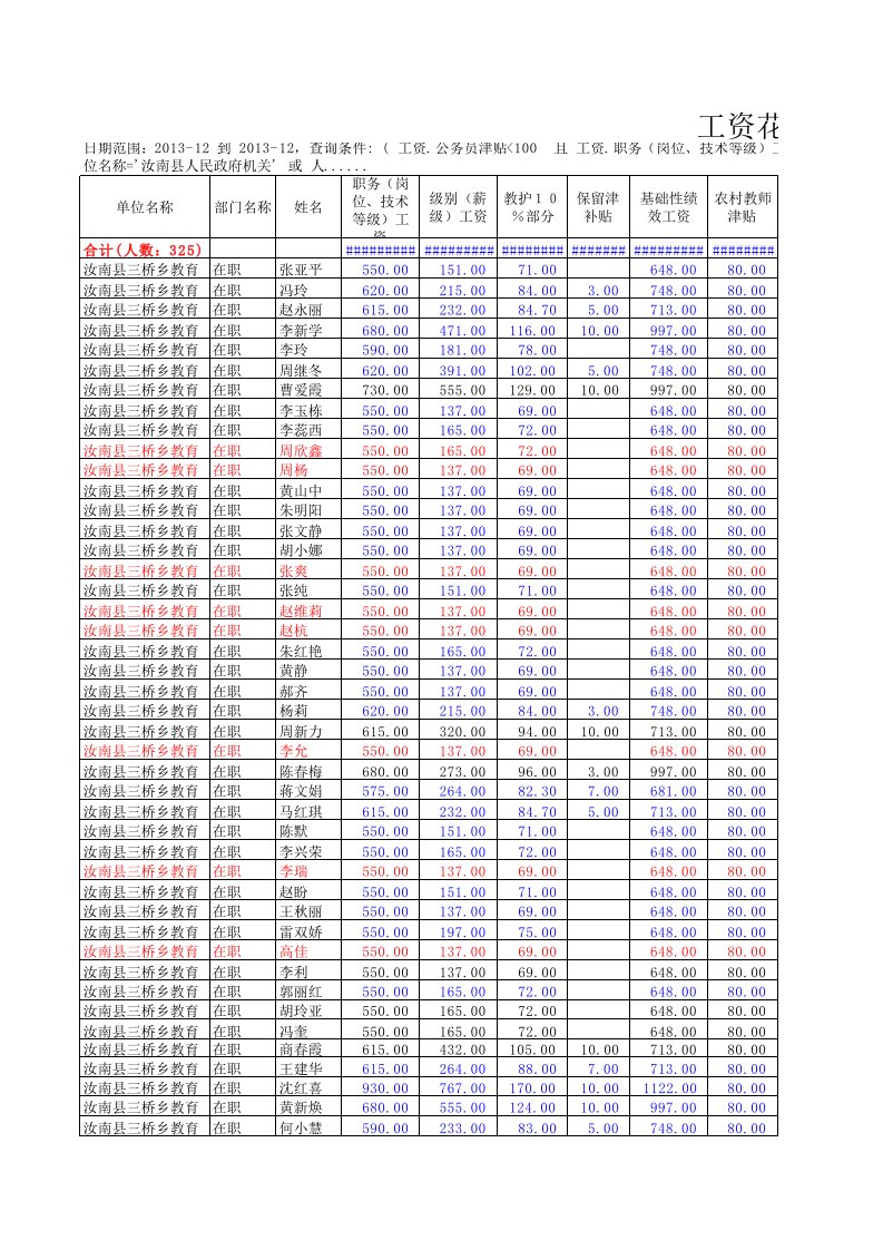 汝南县教师工资