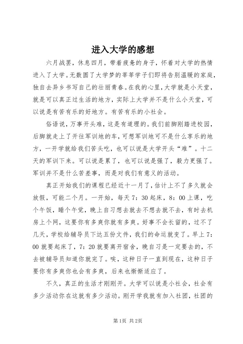 3进入大学的感想