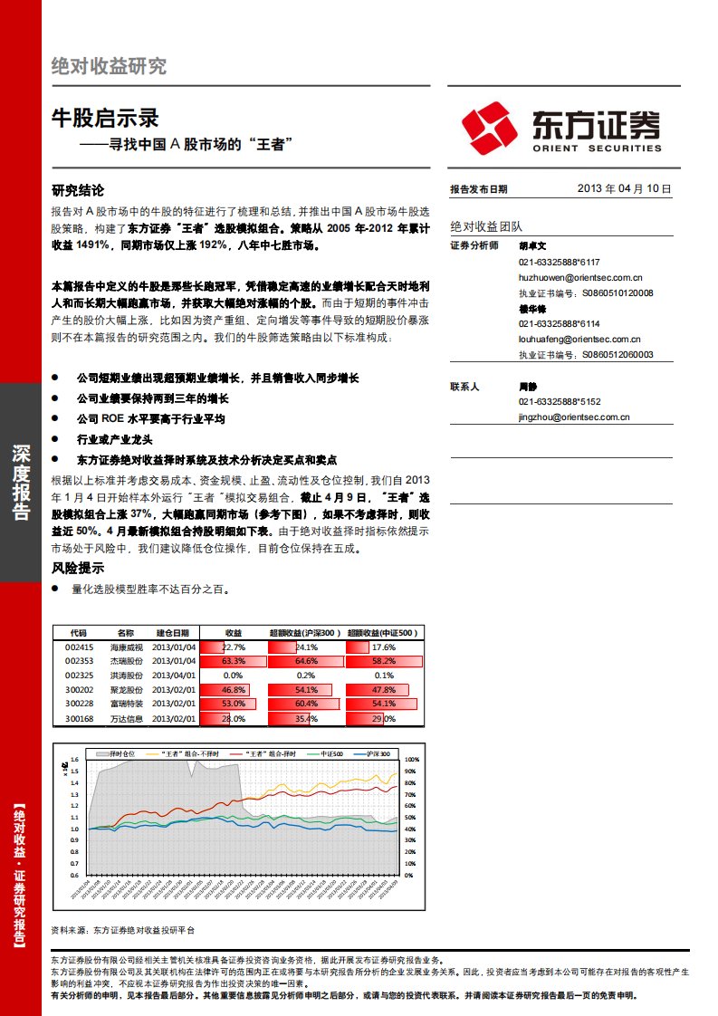 东方证券--牛股启示录-寻找中国a股市场的“王者