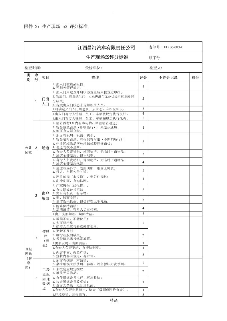 生产现场5s管理标准