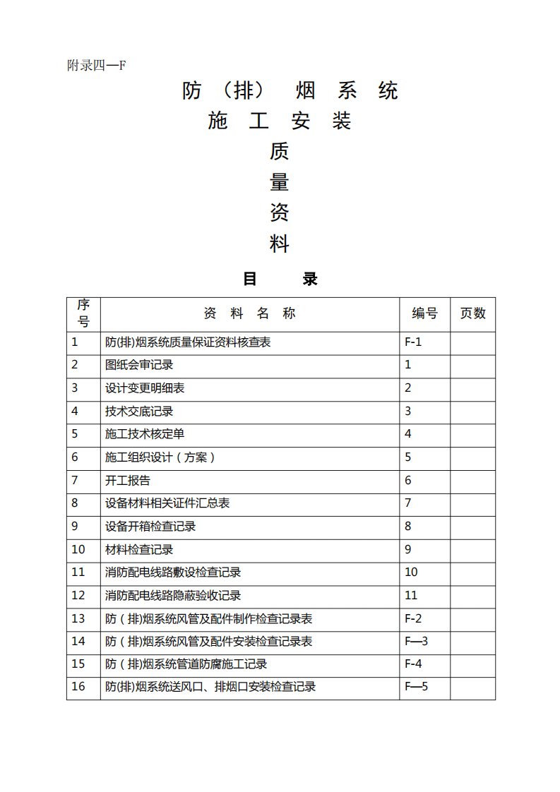 防排烟系统施工安装质量记录样表【参】