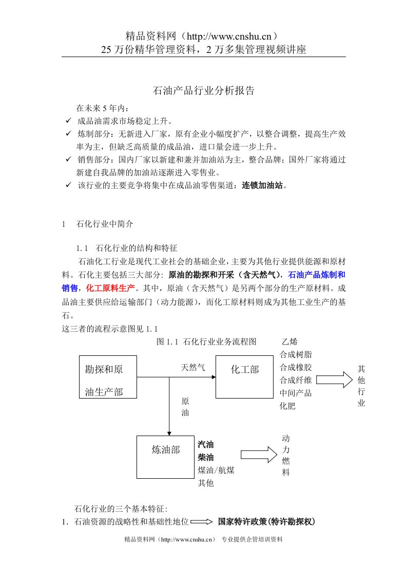 炼制和销售成品油行业分析报告（DOC