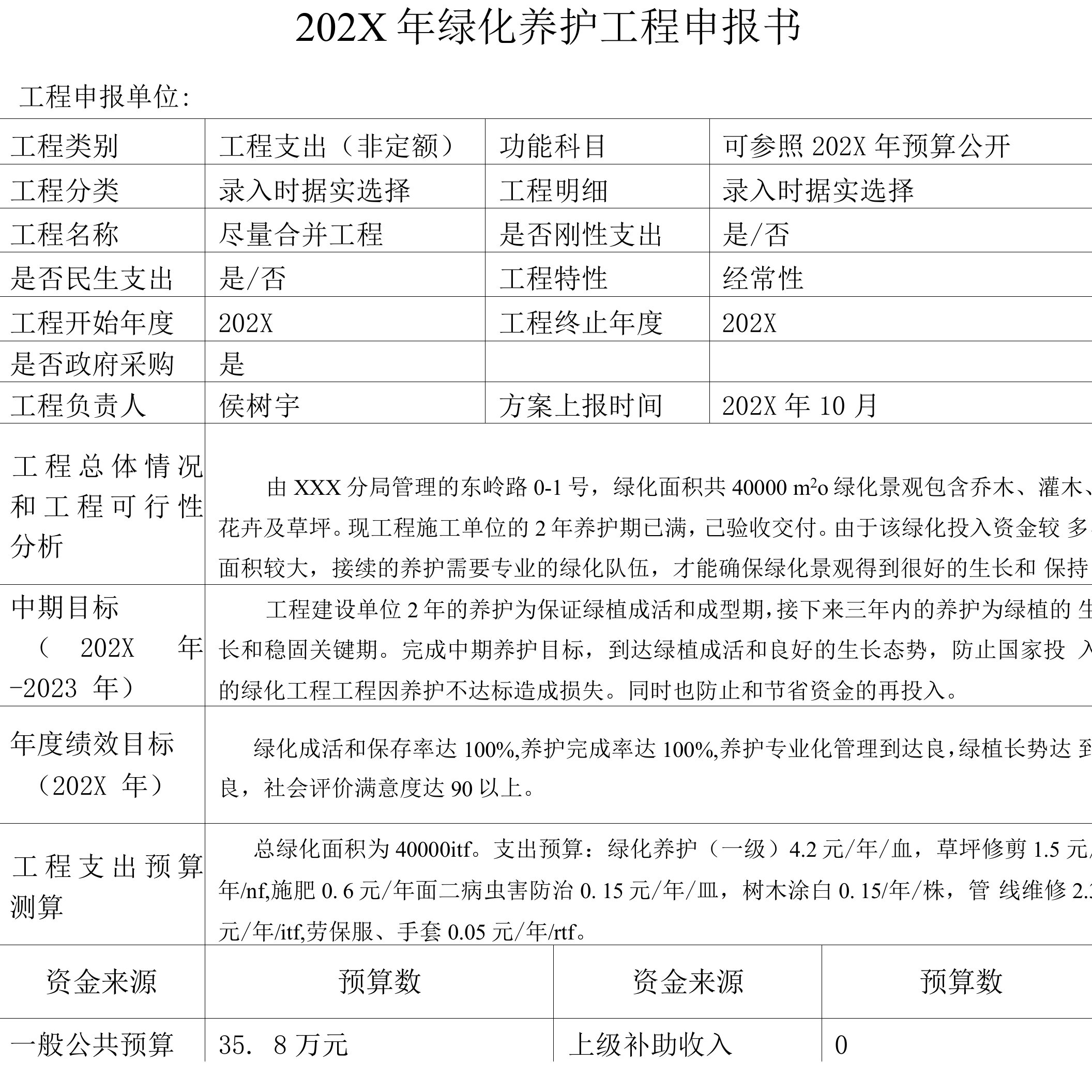 2021年绿化养护项目申报书