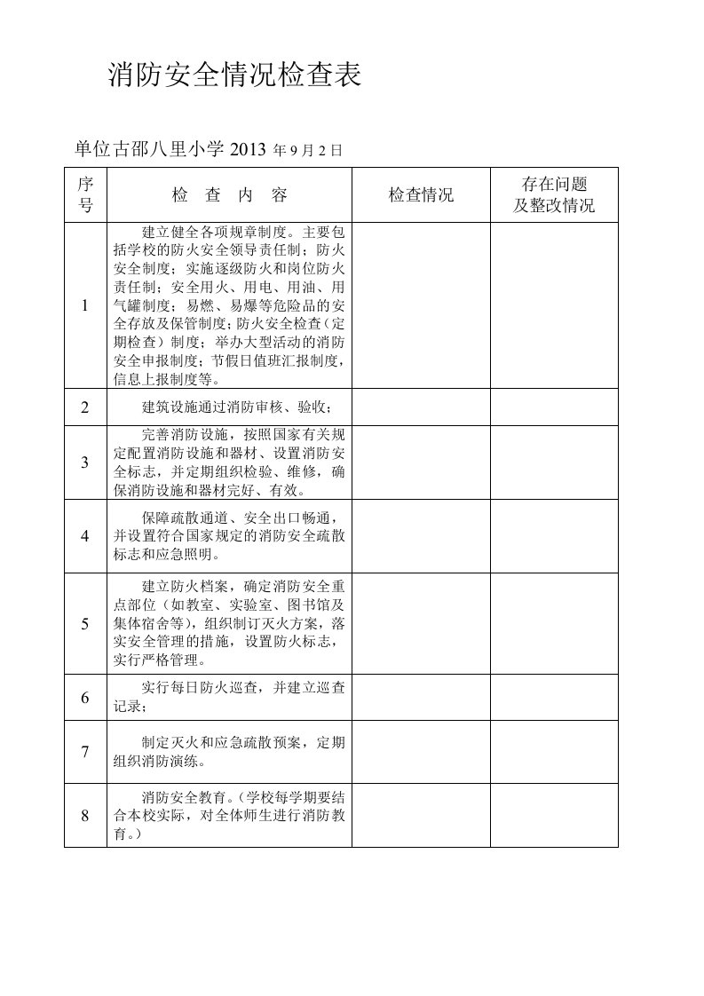 消防_用电安全情况每月检查表