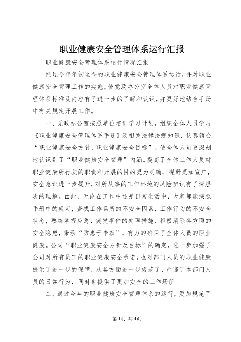 职业健康安全管理体系运行汇报