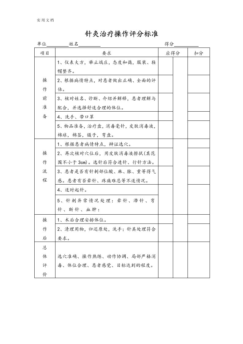 针灸治疗操作评分实用标准[共11页]