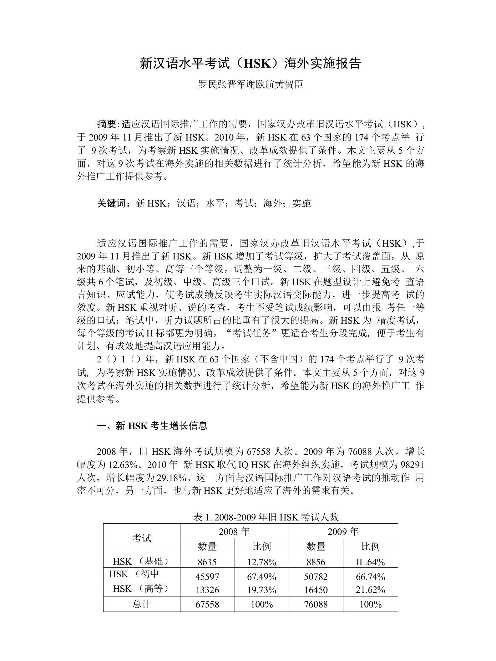 新汉语水平考试（HSK）海外实施报告