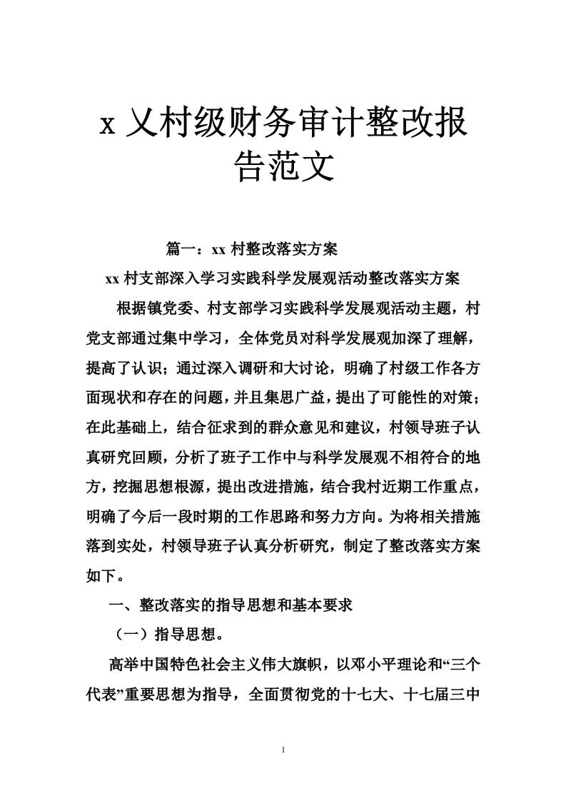 x乂村级财务审计整改报告范文