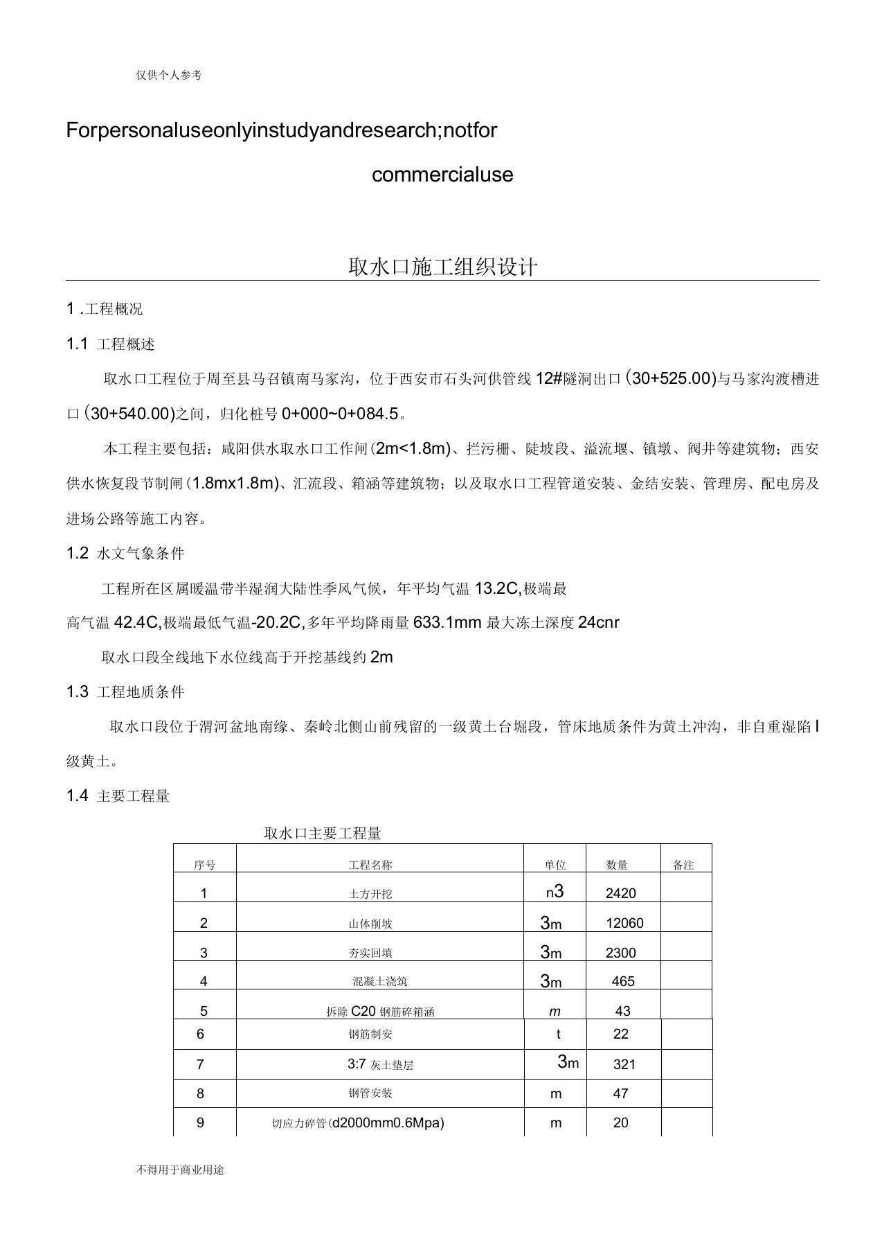 取水口施工组织设计