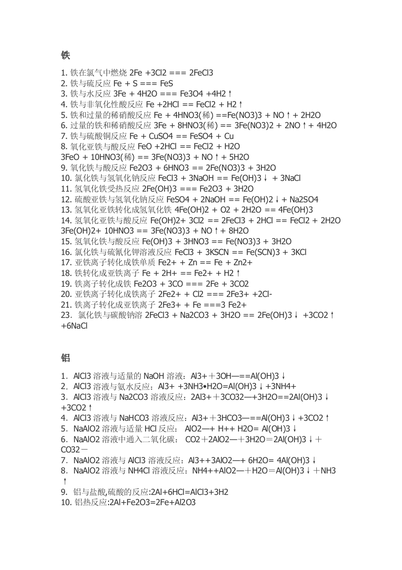 （中小学资料）高二铁铝方程式整理