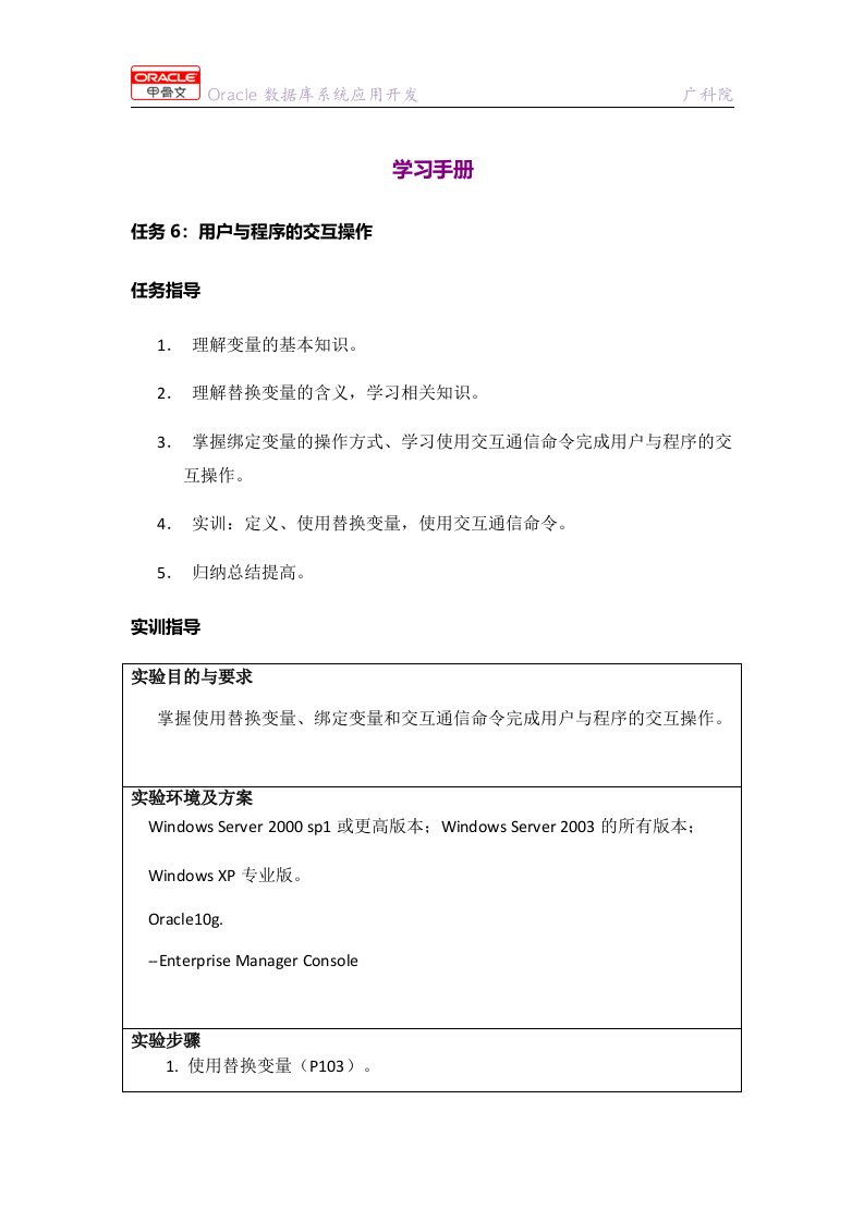 Oracle数据库系统应用开发实用教程学习手册