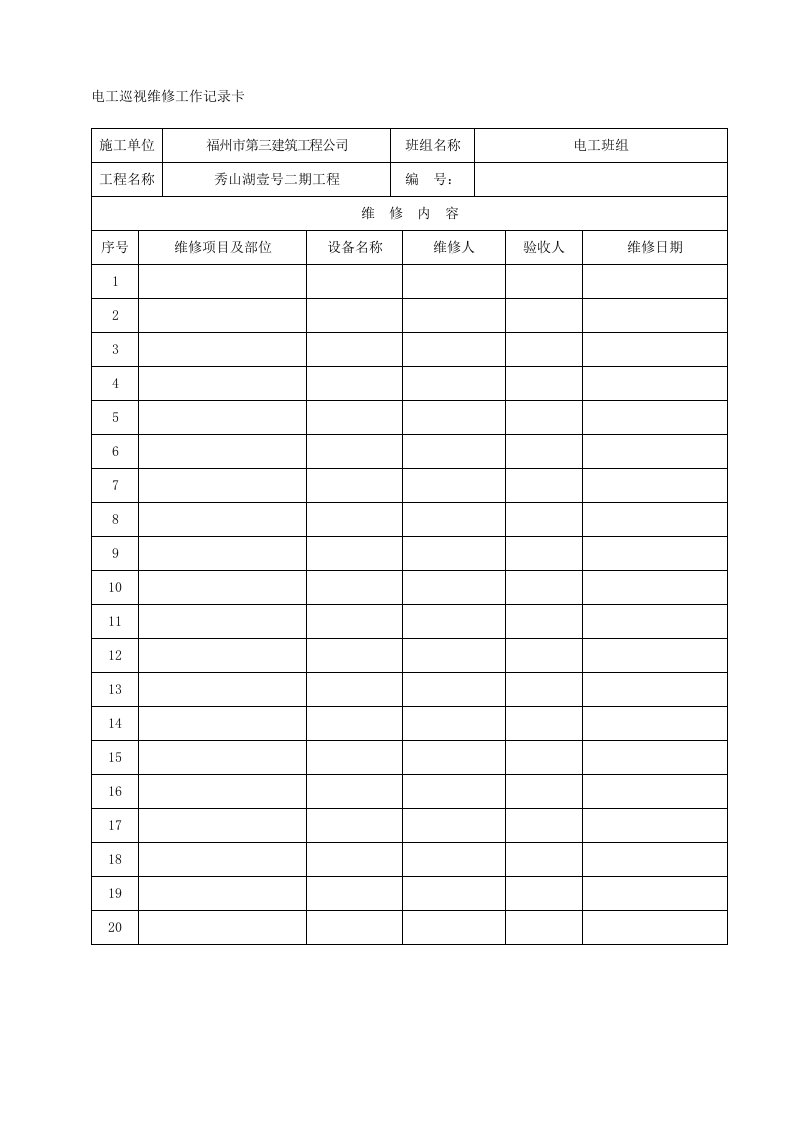 电工巡视检查记录表