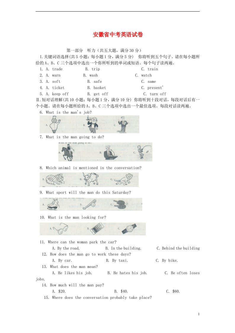 安徽省中考英语真题试题（解析版）