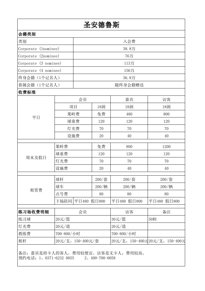 郑州高尔夫球场收费标准