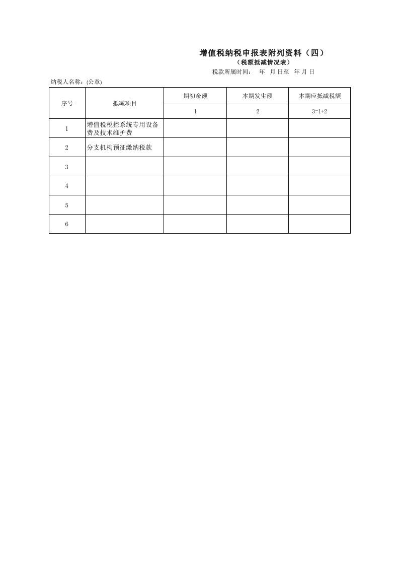 增值税纳税申报表附列资料(四)