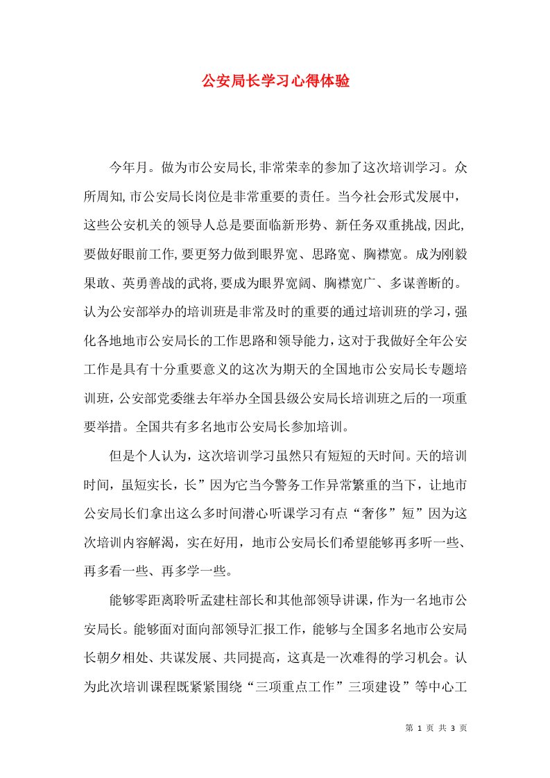 公安局长学习心得体验