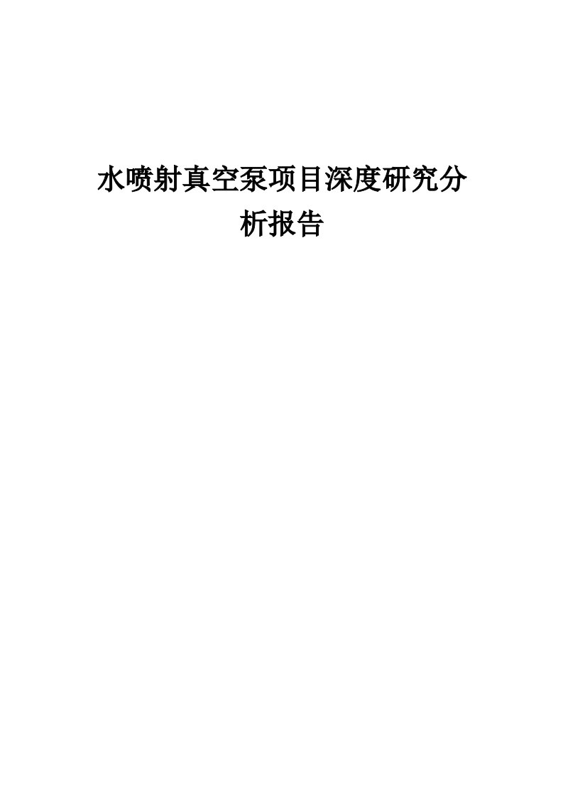 2024年水喷射真空泵项目深度研究分析报告