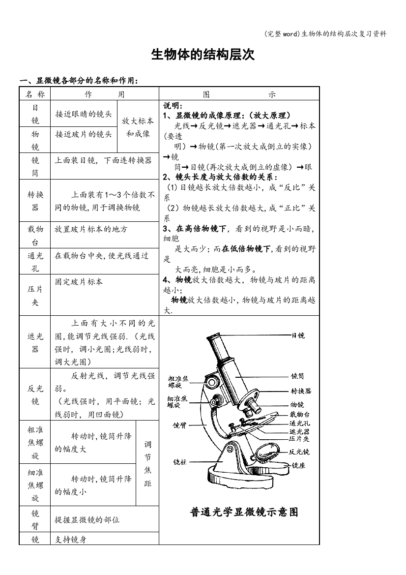 生物体的结构层次复习资料