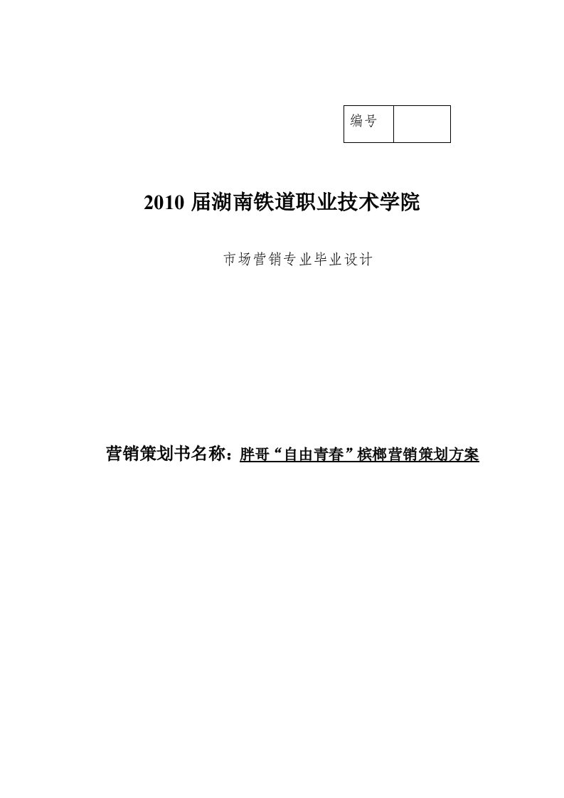 胖哥“自由青春”槟榔营销策划方案—毕业设计