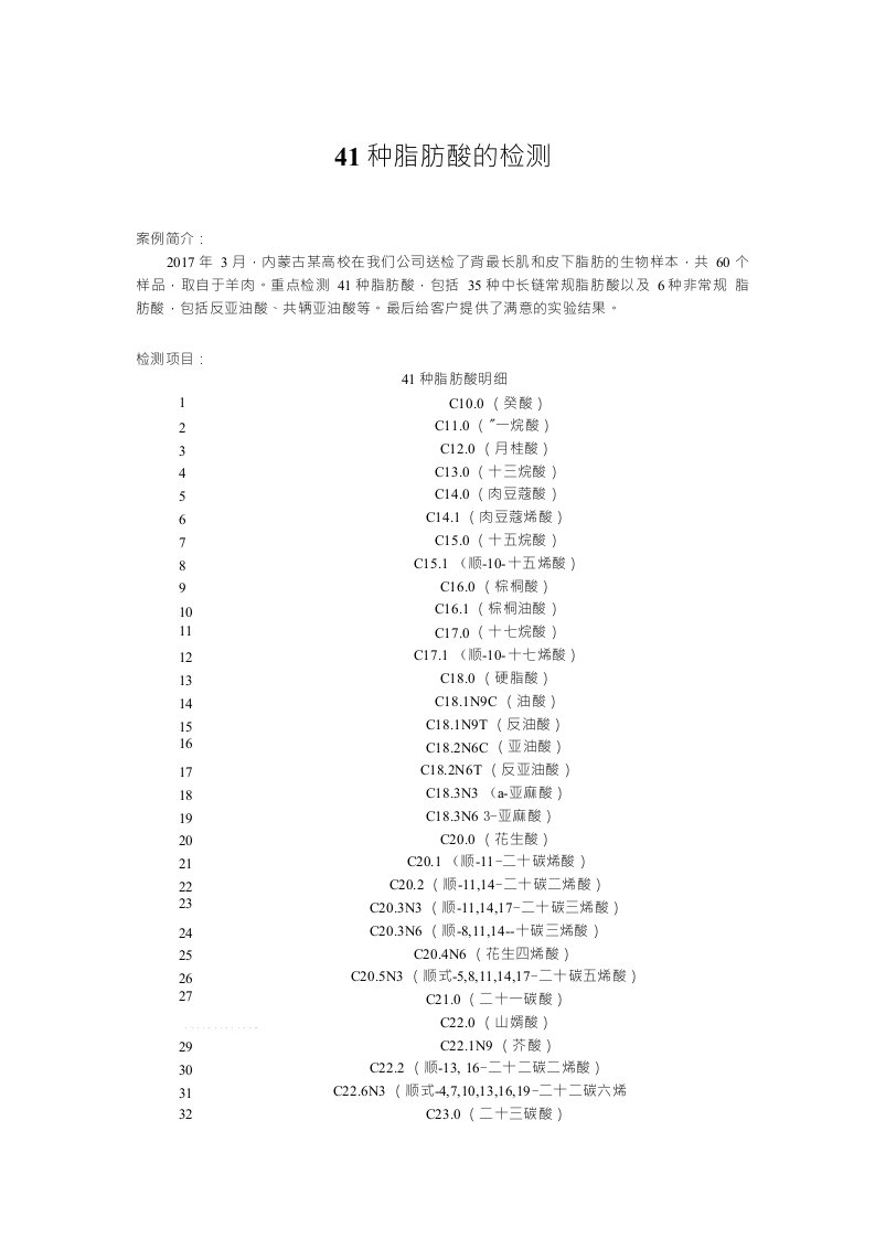 41种脂肪酸测定含义和方法