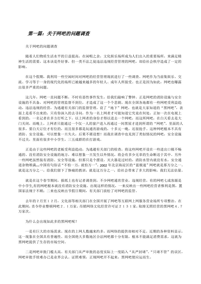 关于网吧的问题调查[修改版]