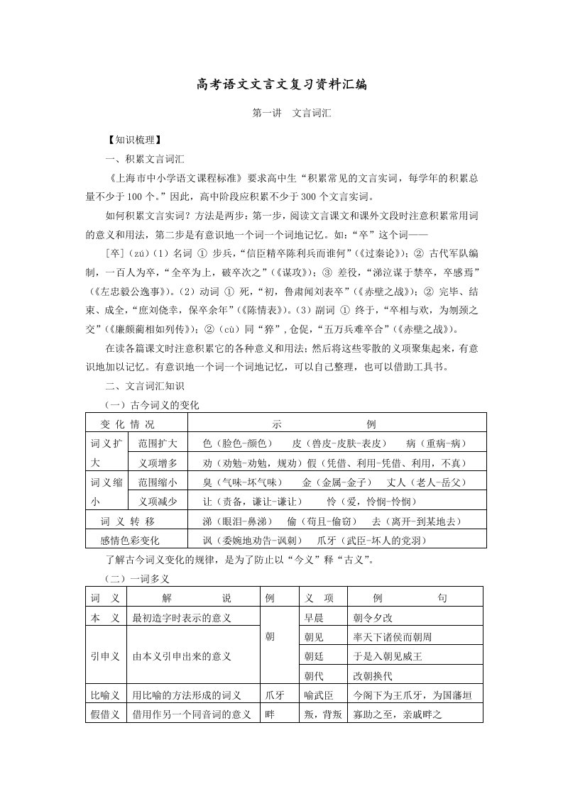 高考语文文言文复习资料汇编