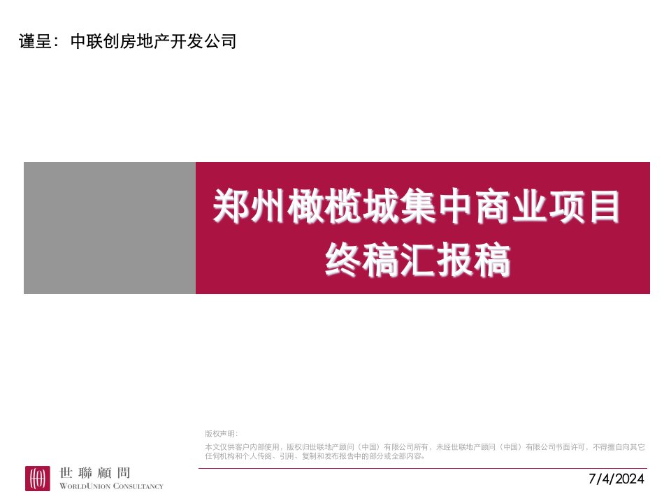 【世联】郑州橄榄城集中商业项目汇报稿