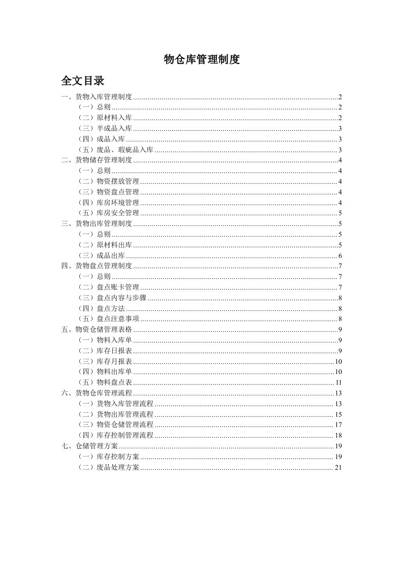 工厂仓库管理制度-仓库工作流程与表格-盘点与库存控制