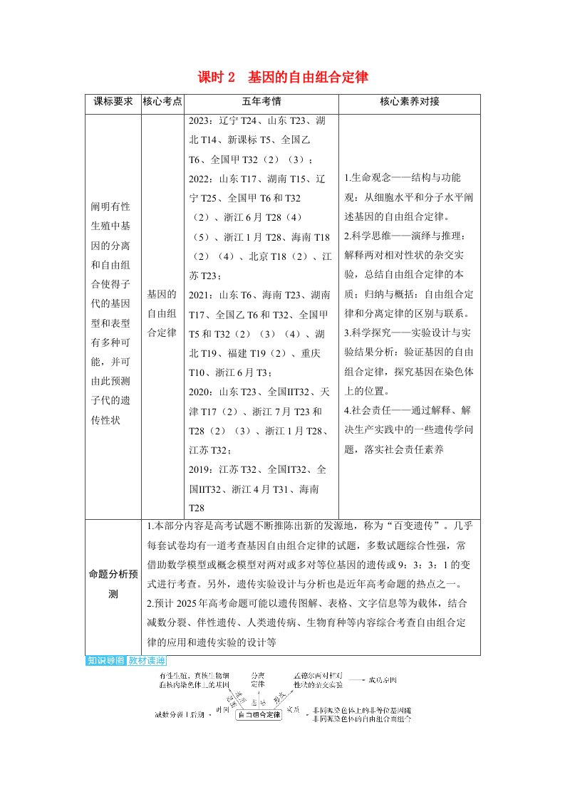 备考2024届高考生物一轮复习讲义第五章基因的传递规律课时2基因的自由组合定律