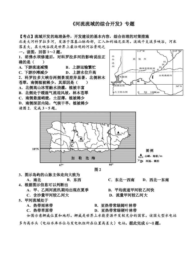 河流流域的综合开发专题训练