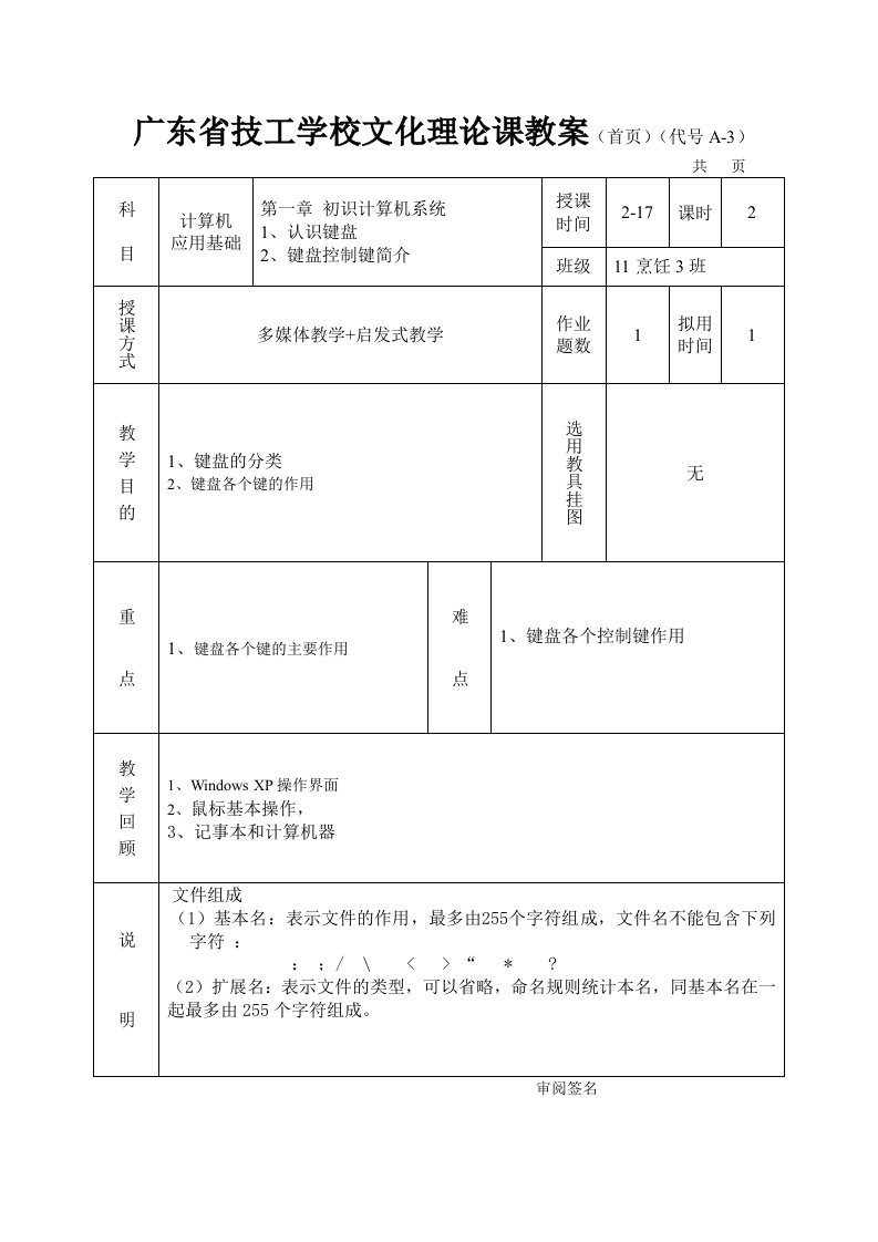 计算机基础教案二技认识键盘