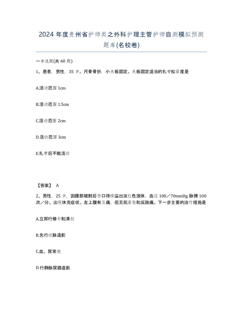 2024年度贵州省护师类之外科护理主管护师自测模拟预测题库名校卷