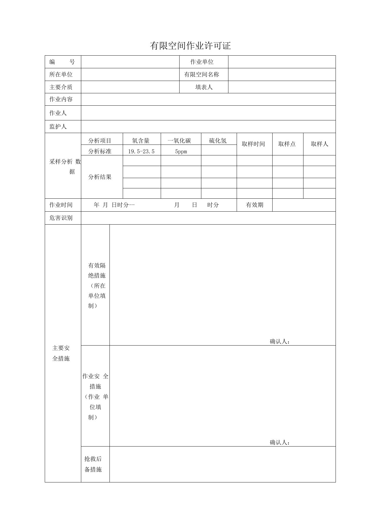 有限空间作业许可证(最新)