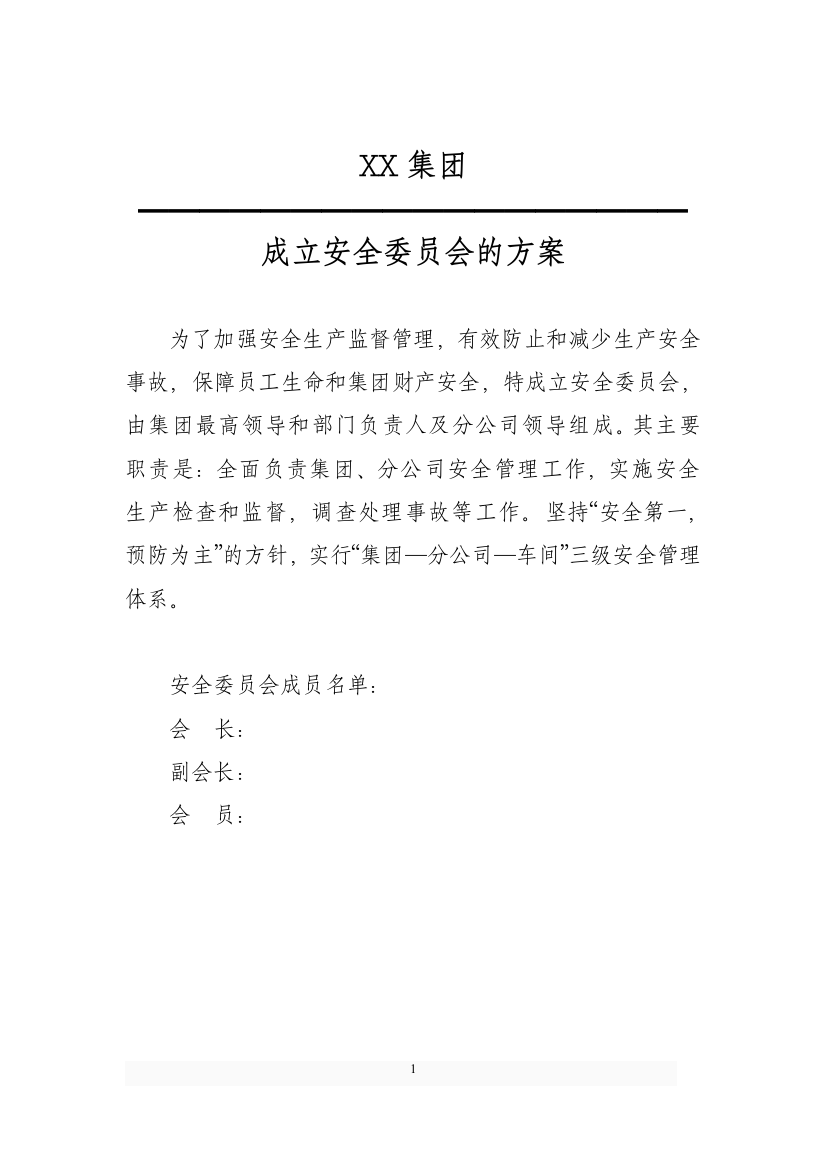 XX集团成立安全委员会的方案