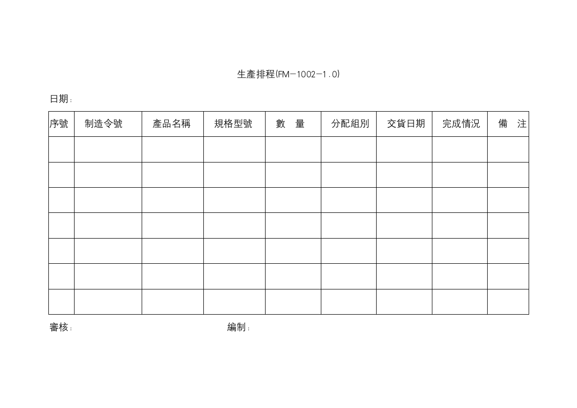 【工厂应用表格】生產排程