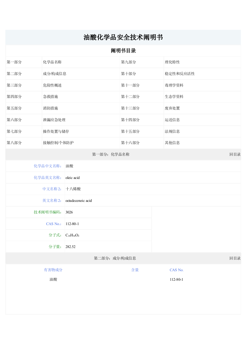 油酸化学品安全技术说明书MSDS