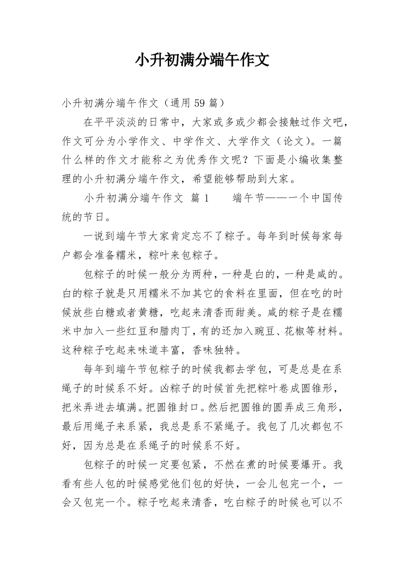 小升初满分端午作文