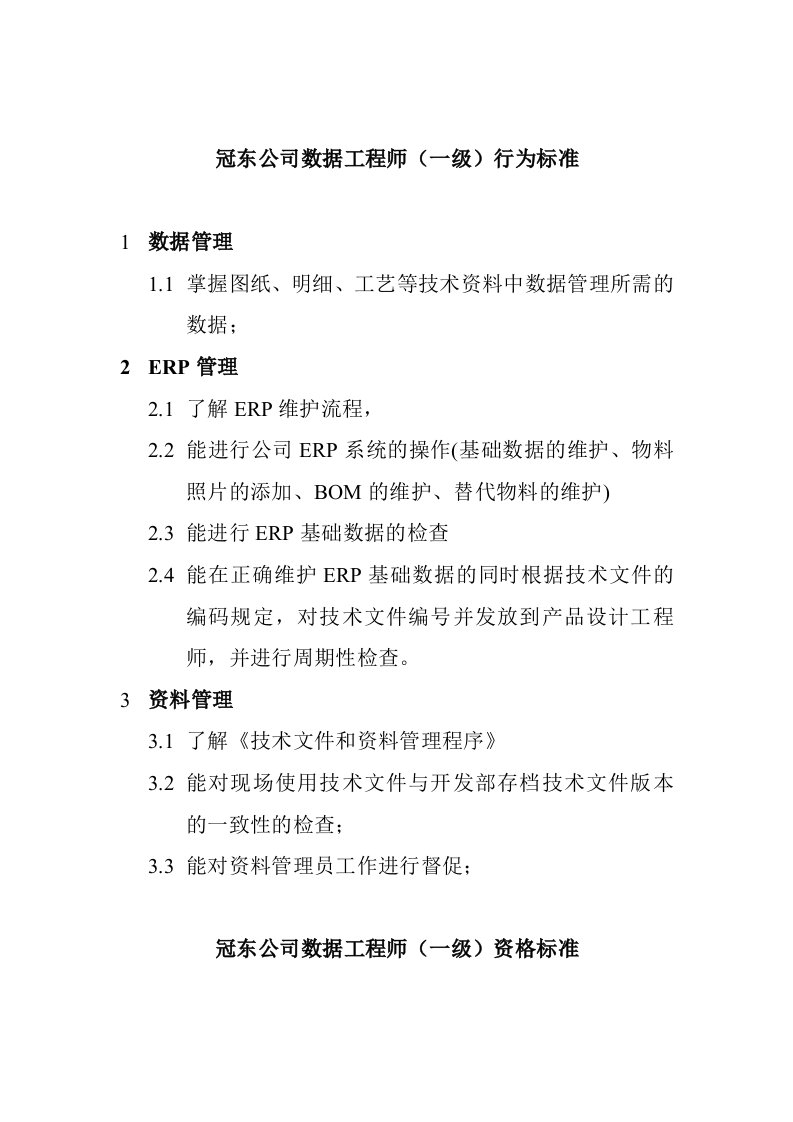 工程标准法规-冠东公司数据工程师行为标准