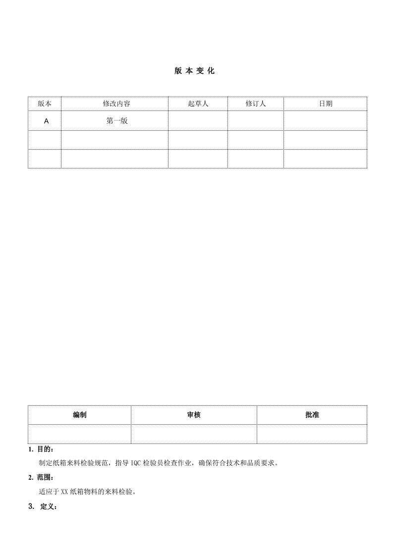 纸箱来料检验规范