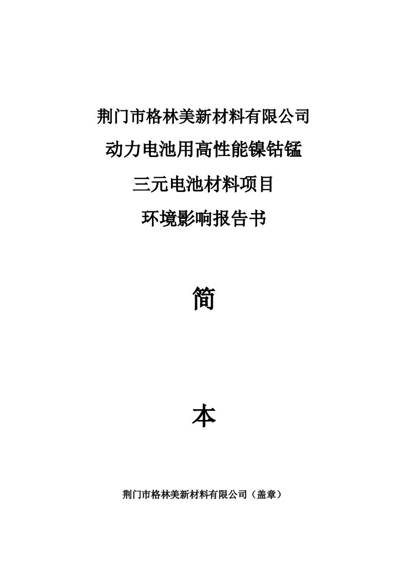 动力电池用高性能镍钴锰三元电池材料环境影响报告书