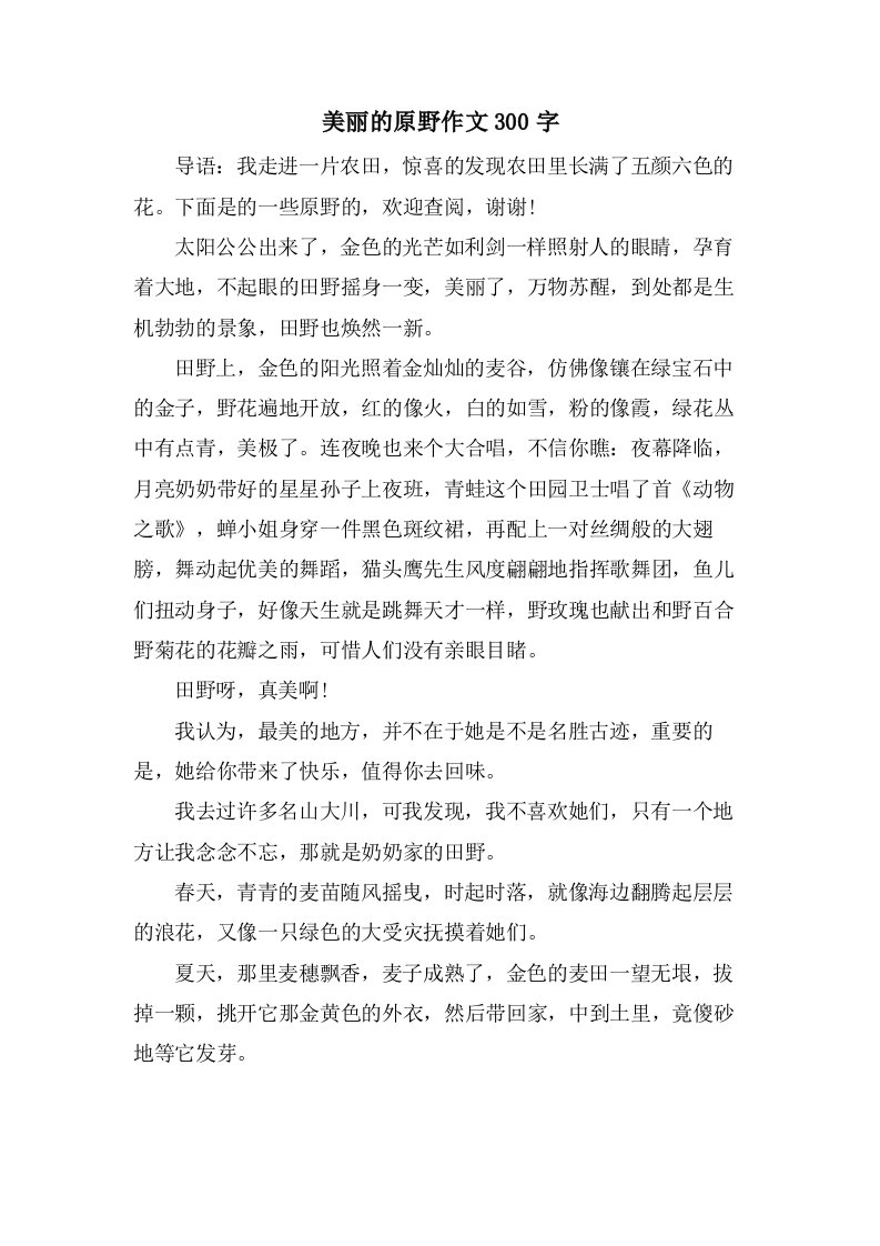 美丽的原野作文300字