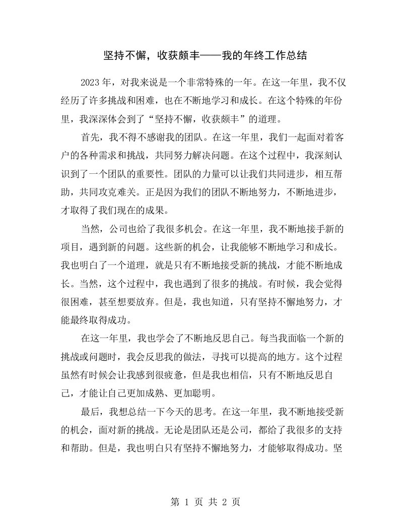 坚持不懈，收获颇丰——我的年终工作总结