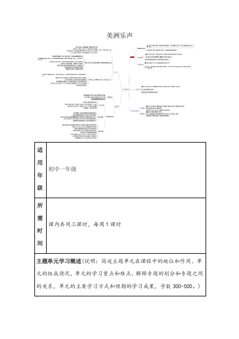 初中音乐美洲乐声主题单元教学设计