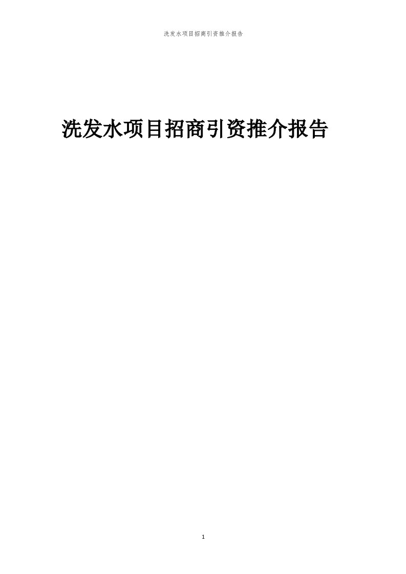 2023年洗发水项目招商引资推介报告