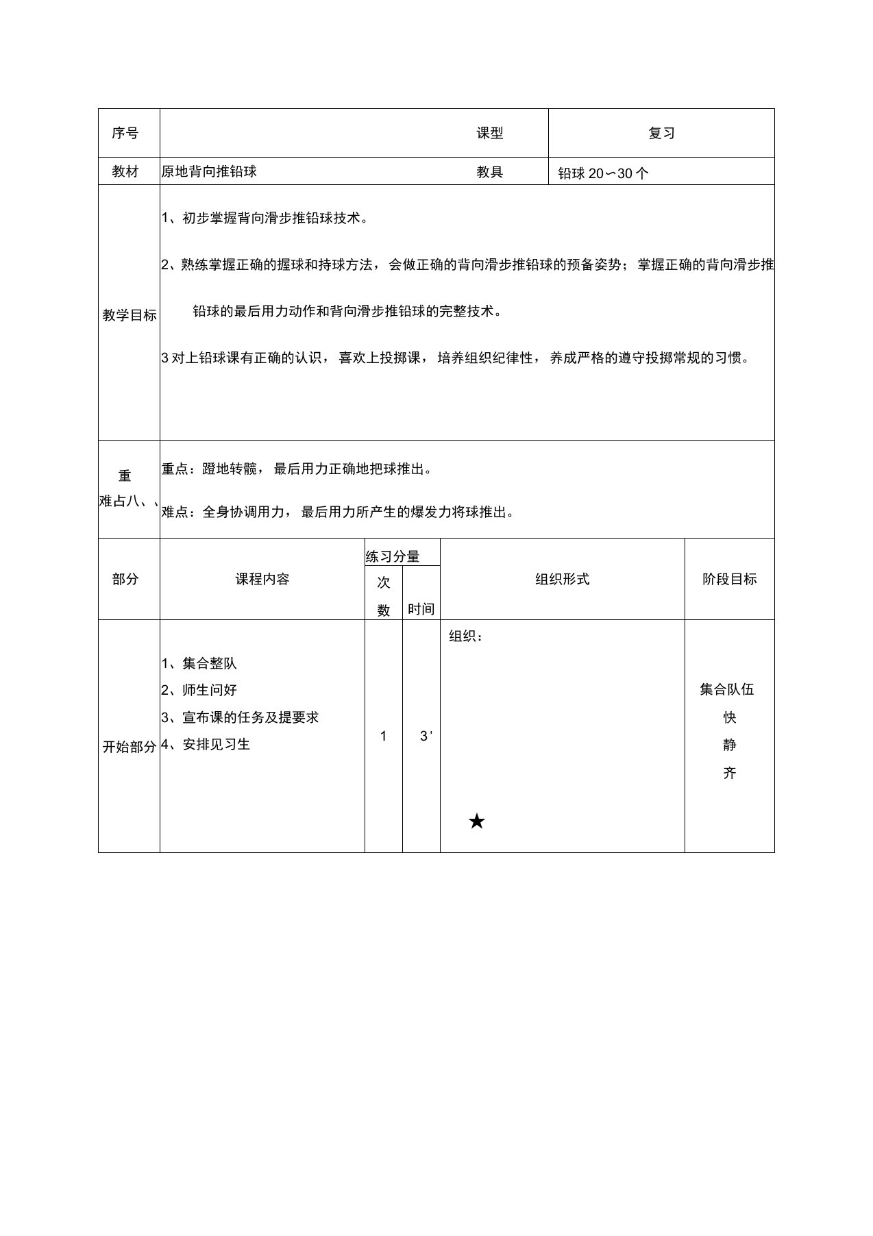 原地背向推铅球教案2