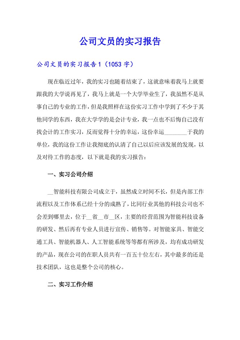 公司文员的实习报告