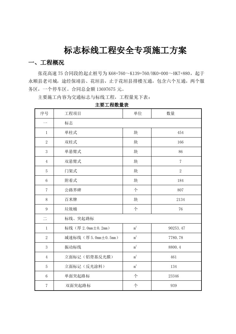 标志标线安全专项施工方案