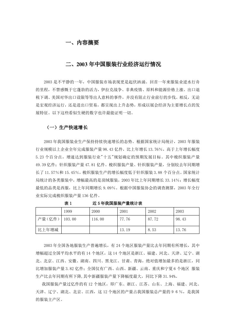 服装行业经济运行状况分析报告